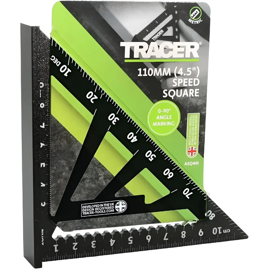 Alt text pentru imaginea cu tracer asq4m echer rapid 110mm aluminiu cu marcaje de unghiuri