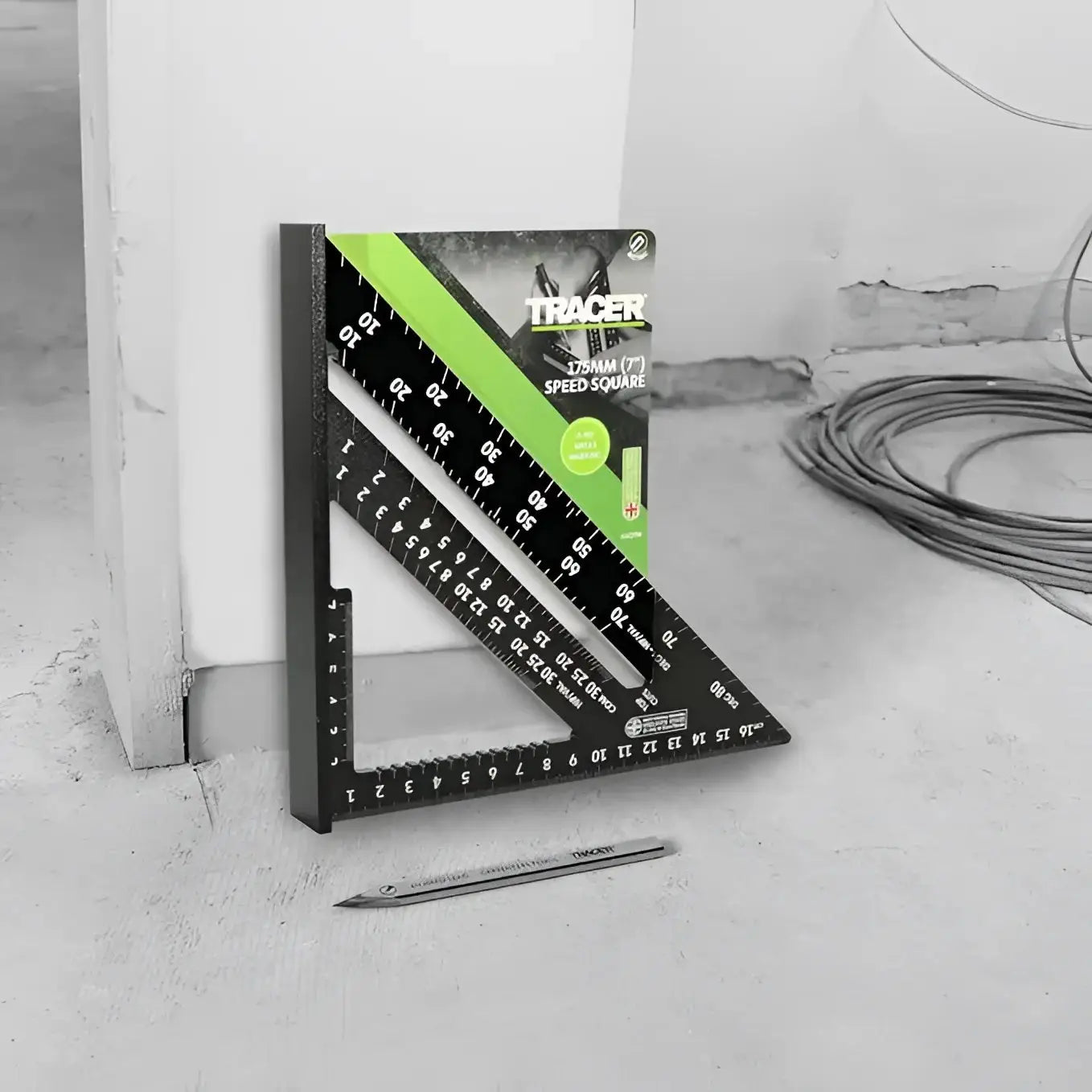 Echer rapid Tracer ASQ7M negru cu ambalaj verde și negru pentru dulgheri și DIY