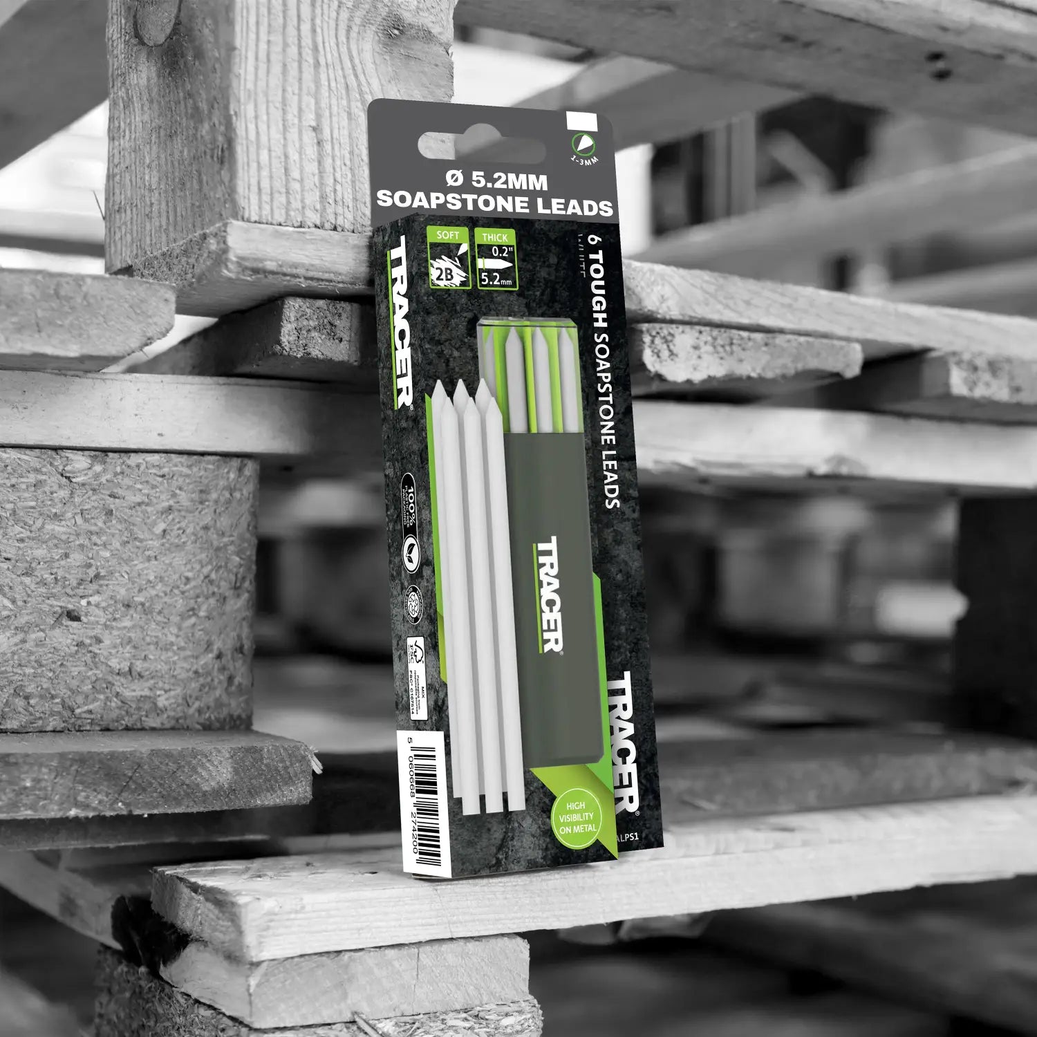 Pachet cu 6 creioane de marcaj soapstone 5.2mm TRACER Pro pentru construcție durabilă