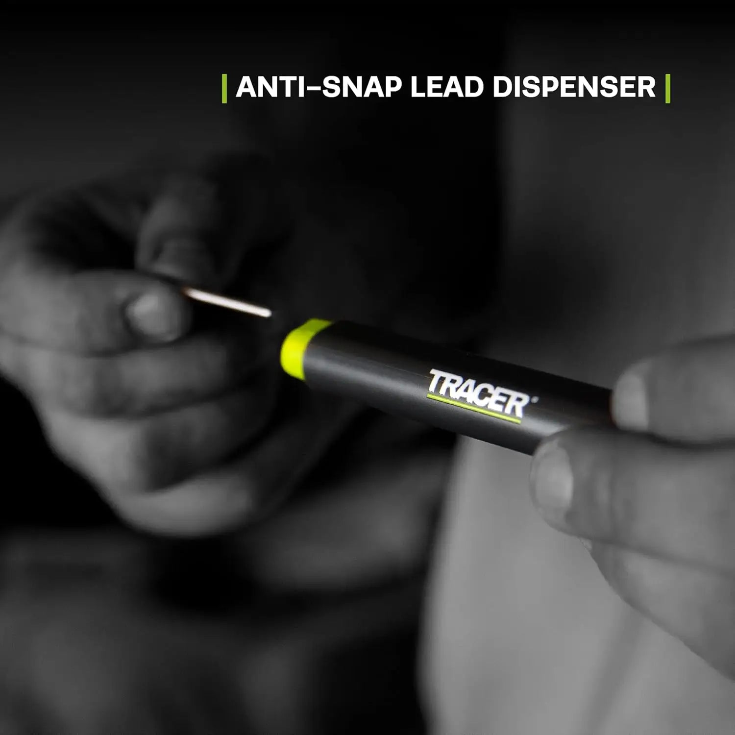 Tracer anti-snap lead dispenser in black and yellow with marcaj permanent and varf carbura