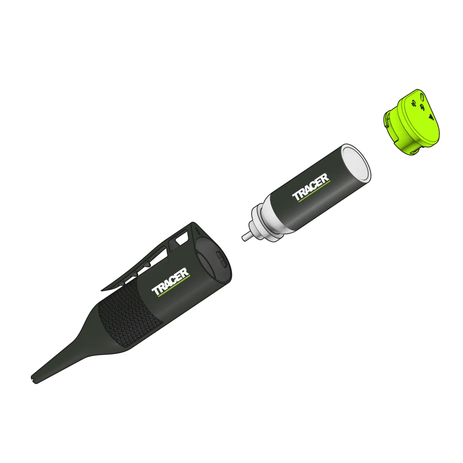 Imagine explode de marker TRACER TrueShot cu creta tip spray și cartuș reîncărcabil