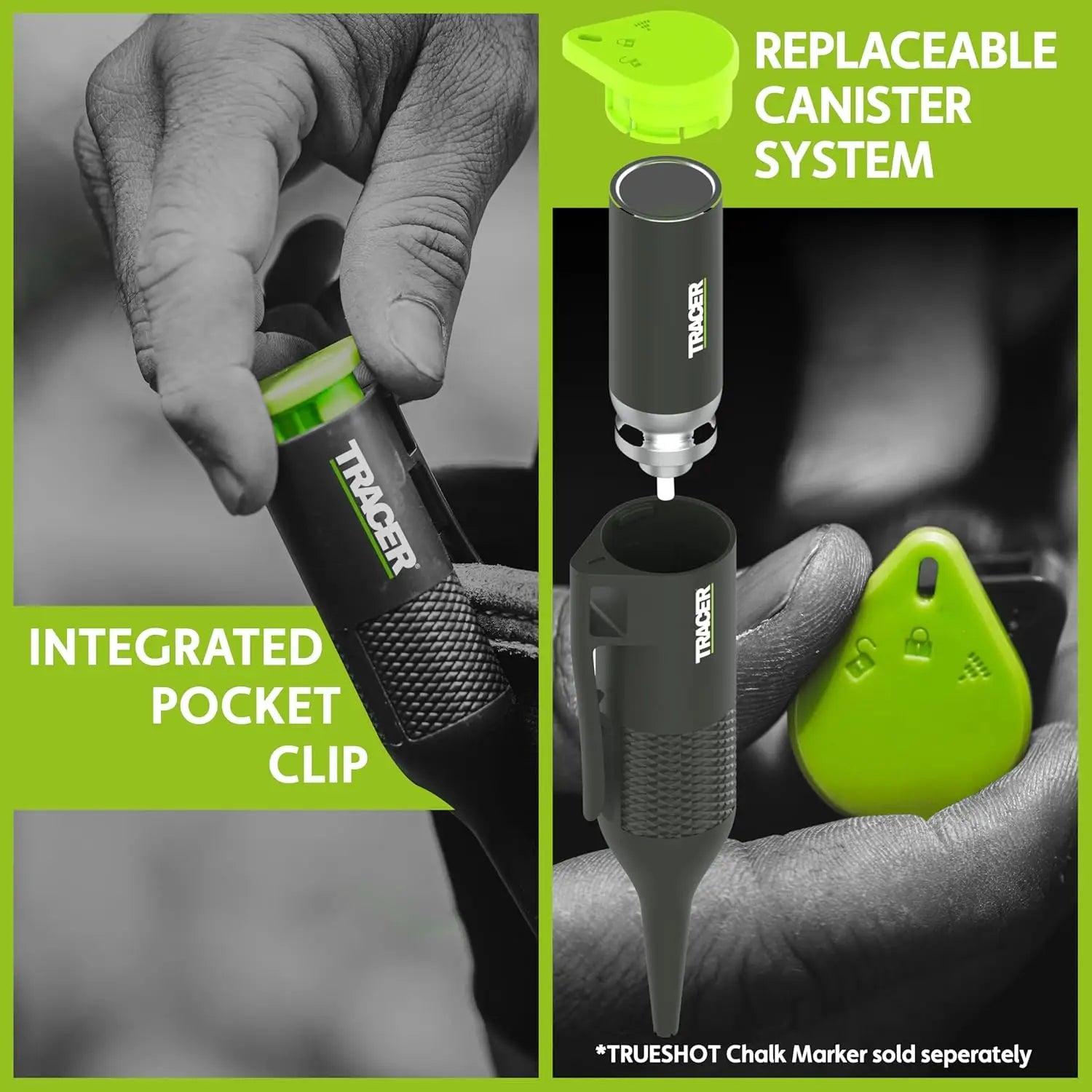 Marker TRACER TrueShot cu cretă verde și canistre rezerva