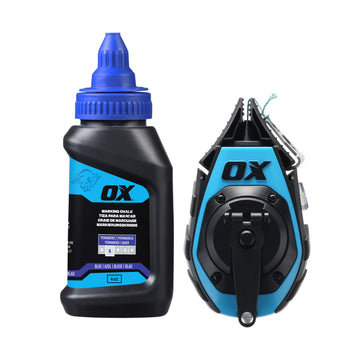 Trasor cu fir și cretă OX PRO 15 m — rolă de precizie + cretă albastră (value pack)