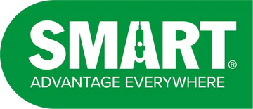 Un logo oval verde cu cuvântul „SMART” scris cu litere mari albe și „ADVANTAGE EVERYWHERE” în litere mai mici albe dedesubt.